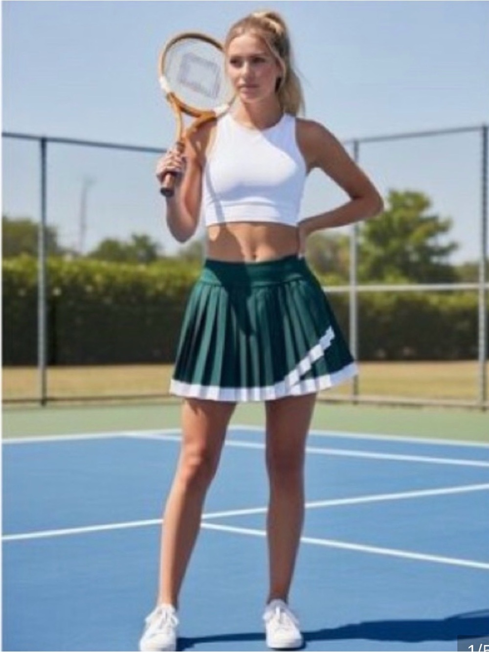 NWT aerie Dark Green Pleated Tennis Skirt with White Trim